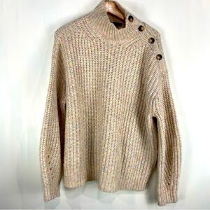 J. Crew Button Wool Alpaca Chunky Knit Ribbed Mock Neck Pullover Sweater Large‎